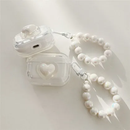 Laser Pearl Heart Earphone Case for AirPods 2/3 Pro - Charging Box Protect Cover with Keychain