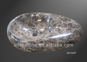 Dark emperador oval bathroom basin marble vessel sink