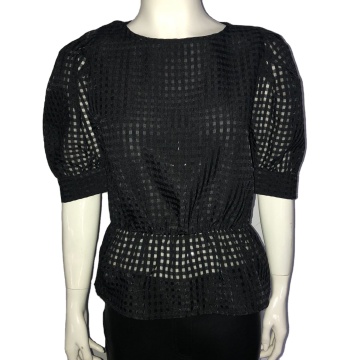 Puff Sleeve Sexy Mesh Transparent Patchwork Women Blouse
