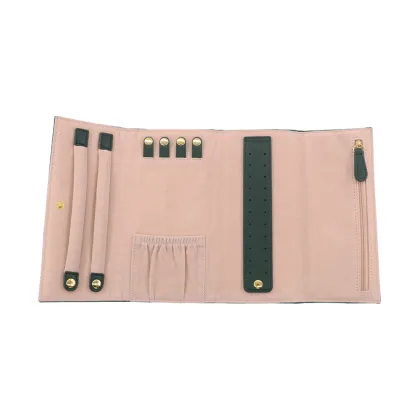 Custom logo velvet suede jewelry organizer roll pouch