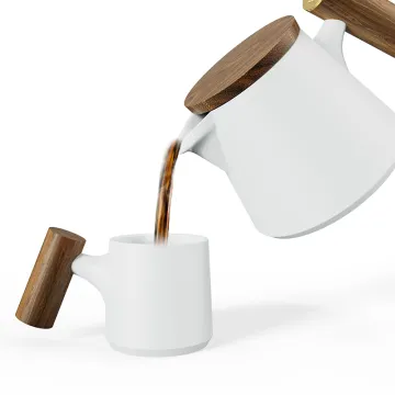 DHPO New Design Cappuccino Mini 90ml Ceramic Coffee Cup Set with Wooden Handle