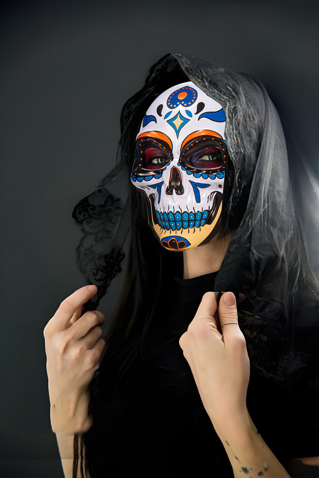Blue Accent Sugar Skull Party Mask