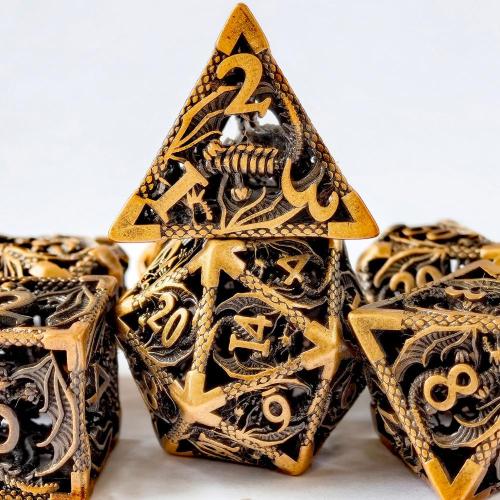 Hollowed DND Metal Dice Featured with 3D Dragon, Hollow Metal Dice