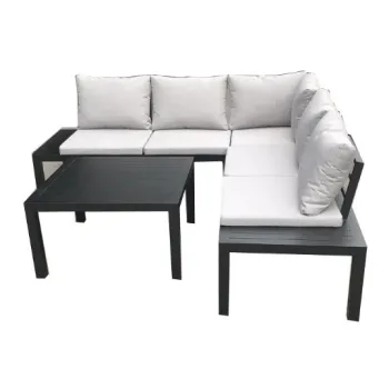 Black Aluminum Frame Fabric Upholstered Garden L-Shape Outdoor Lounge Corner Sofa