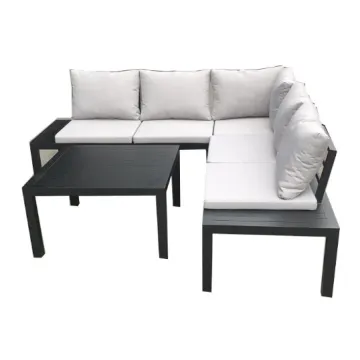 Black Aluminum Frame Fabric Upholstered Garden L-Shape Outdoor Lounge Corner Sofa