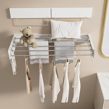 2025 New Retractable Clothes Drying Rack with Hook, Foldable for Home Use