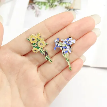 2023 New Van Gogh Sunflower Brooch Painted Enamel Pin