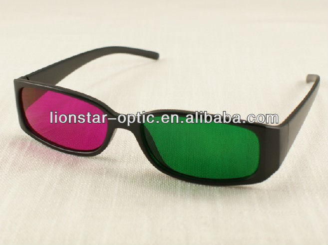 Plastic 3d glasses have green/magenta lenses for enjoy fun
