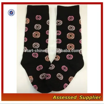 Custom Organic Cotton Jacquard Button Young Girls Knee High Printed Socks MLL430