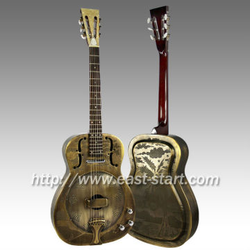 Bronze & Engraved Brass Single Cone Electronics Resonator Guitar