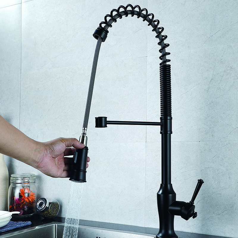 Brass Single Lever Spring Kitchen Faucet