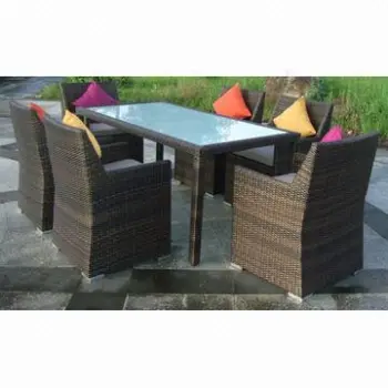 Outdoor Rattan Dining Sets with 5mm Tempered Glass