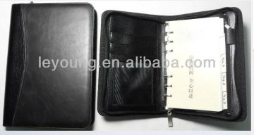Office A5 leather zipper organizer notebook with 6 ring binder