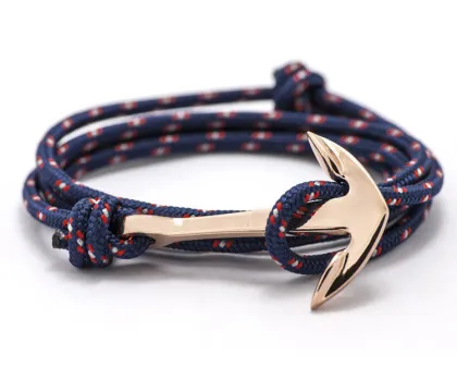 Alibaba popular sell jewelry silver charm logo/brand engraved red multi nautical rope bracelet for men and women