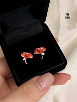 Red Ginkgo Dainty Sterling Silver Stud Earrings