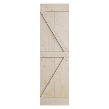 RheTech 24 x 84 inch Frameless K-Shape (Fit 4FT Rail) DIY Unfinished Solid Pine Wood Panelled Slab Sliding Barn Wood Door
