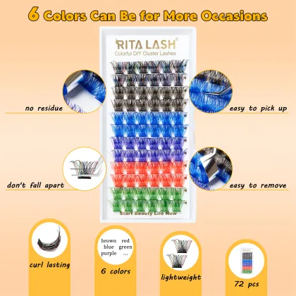 Wholesale DIY Fan Eyelashes: Mixed Color Segment Lashes & Colorful Eyelash Extensions