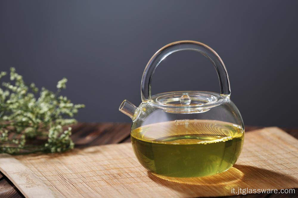 Teiera in vetro resistente al calore borosilicato fatta a mano