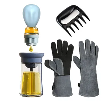 Grilling Accessories Leather bbq gloves Oil Brush BBQ Claws Barbecue tool set for Cooking