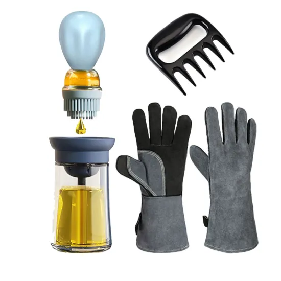 Grilling Accessories Leather bbq gloves Oil Brush BBQ Claws Barbecue tool set for Cooking