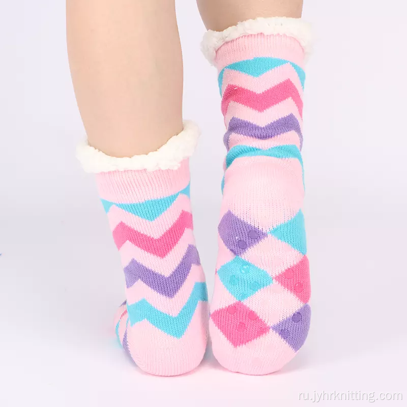 Зимние теплые тепловые плюшевые носки с тапочкой для взрослых