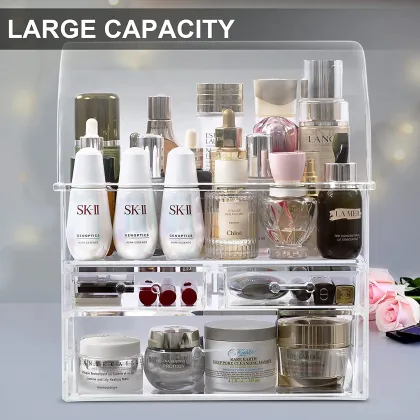 Large Layered Clear Acrylic Makeup Organizer - Cosmetics Storage Box
