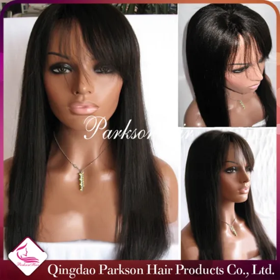 Top Quality 100% Brazilian Human Hair Full Lace Sew In Wig Unprocessed Wholesale 18inch Cheap Full Lace Wig With Bangs