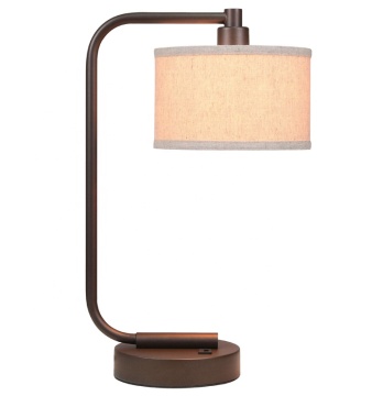 Factory Nightstand Lamp with USB Port and Dark Bronze Finish