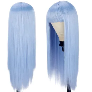 Light Blue Wig with Bangs Synthetic Long Straight Wigs with Bang 26 Inch Cosplay Wigs for Women Halloween