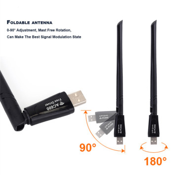 2.4G AC600 Wireless Dongle: Long Range Wi-Fi Adapter with Folding Antenna and USB Interface