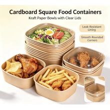 Kraft Paper Square Bowl Makan Tengahari Bawa Pulang Makanan Segera