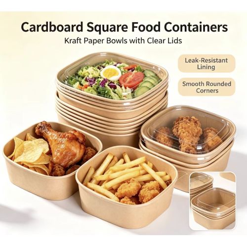 Giấy Kraft Bát vuông Takeaway Bữa trưa Đồ ăn nhanh