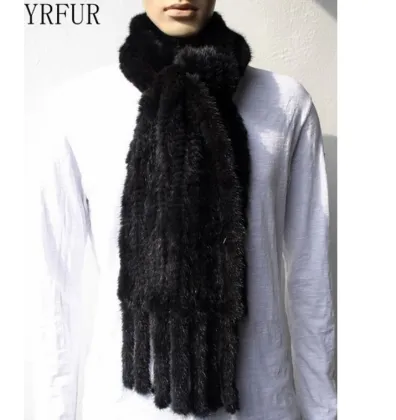 YR283 Genuine Mink Knitted Fur Scarf for Men/Men Fur Scarf