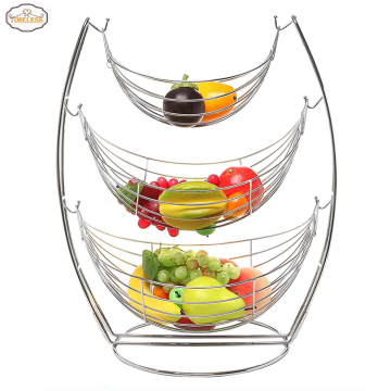 Venta en caliente Set de colgilla de plátano de alambre de metal cromado y tazón de frutas