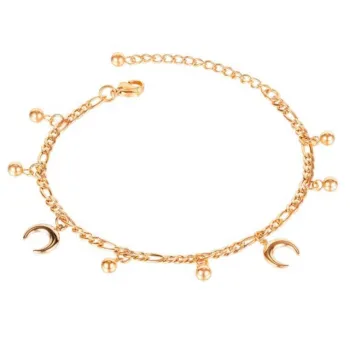 IYOWA Romantic Women's Figaro Link Chain Multi Dangle Ball Crescent Moon Charm Anklet Stainless Steel