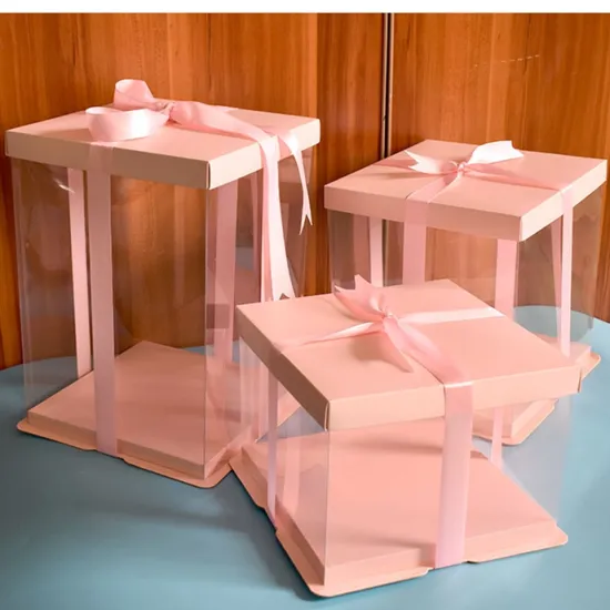 Transparent Pink Cake Packing Box With PET Window
