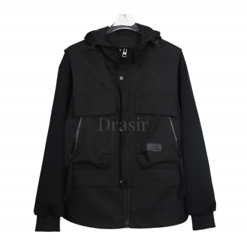 Black Soft Shell Hooded Tactical Jacket for Men - Ideal for Hiking, Camping, and Winter Wear