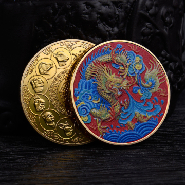 Custom Manufacturer's Collection: 3D Color Plated Gold & Silver Chinese Dragon Challenge Coins
