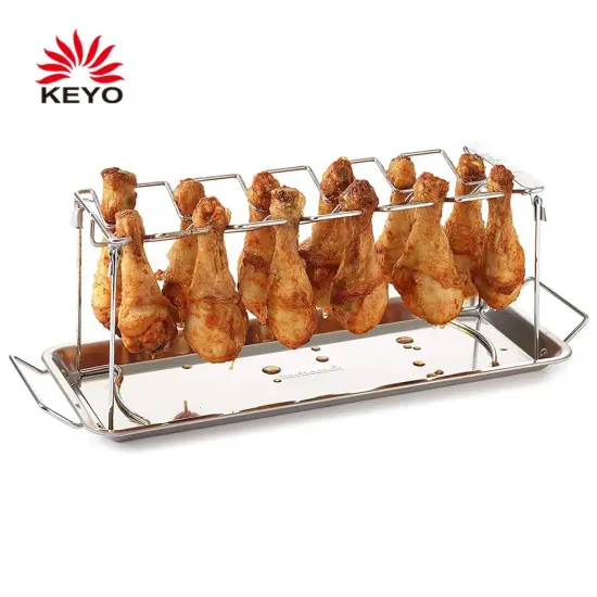 Premium Stainless Steel 12 Slots Chicken Wing Leg Drumstick Rack Holder with Drip Tray BBQ Barbecue Grill Accessories Tools set