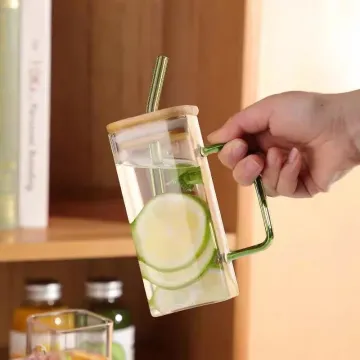 Cangkir kaca persegi borosilikat tinggi modern untuk air dan jus