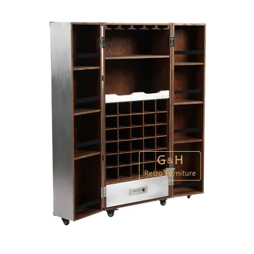 Luxury Metal Mirror Home Bar Cabinet