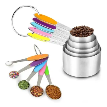 10-Piece Silicone Handle Stainless Steel Baking & Measuring Spoon Set: Precision Cooking Tools for Bakers and Home Chefs