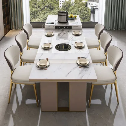 Stainless Steel Base Marble Top Induction Cooker Dining Table