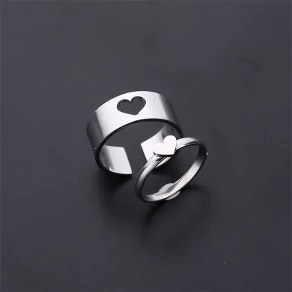 Affordable 18K PVD Gold Plated Butterfly & Stainless Steel Cross Heart Couple Ring Set for Lovers