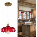 Red galss shade dining room LED pendant lamp