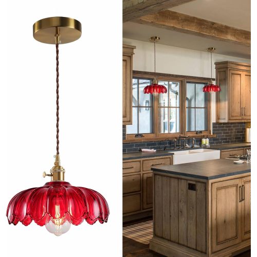 Red galss shade dining room LED pendant lamp