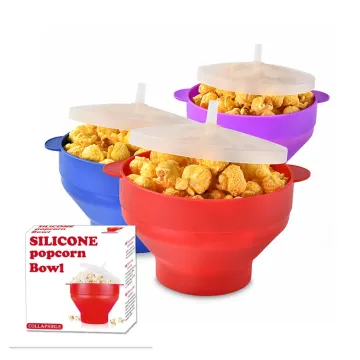 Custom Foldable Microwave Silicone Popcorn Maker & Bowl with Lid - Food Grade Quality