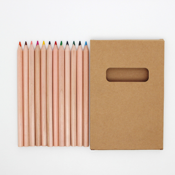 Affordable Jumbo Natural Wood Triangle 12-Color Pencil Set in Kraft Box