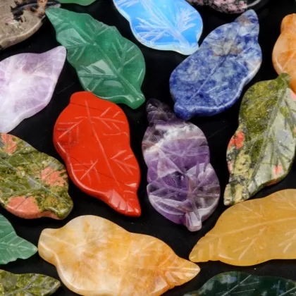 Yellow Jade Handmade Craved Leaf for Home Decor (Approx 23X47MM)