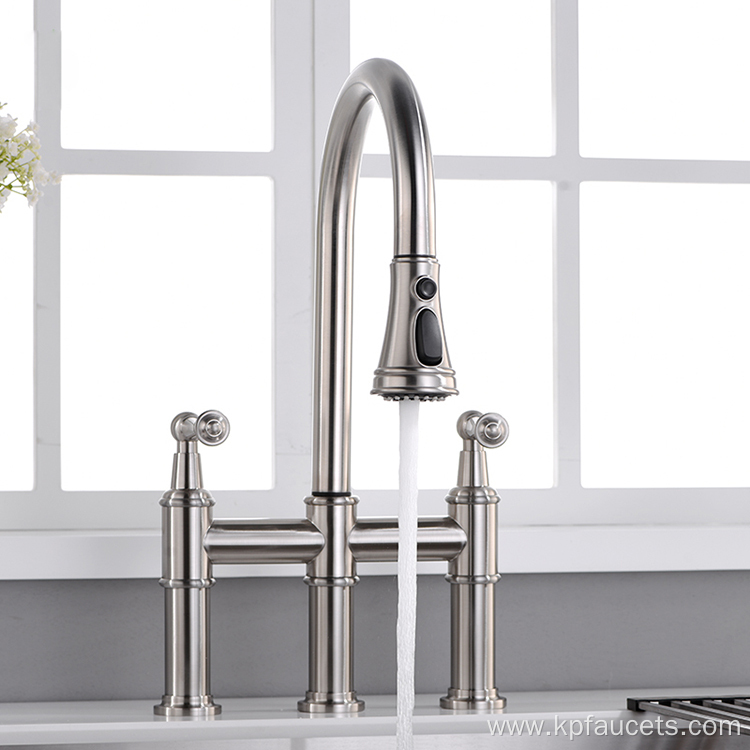 Highly Recommend Good Sales Double Bridge Kitchen Faucet